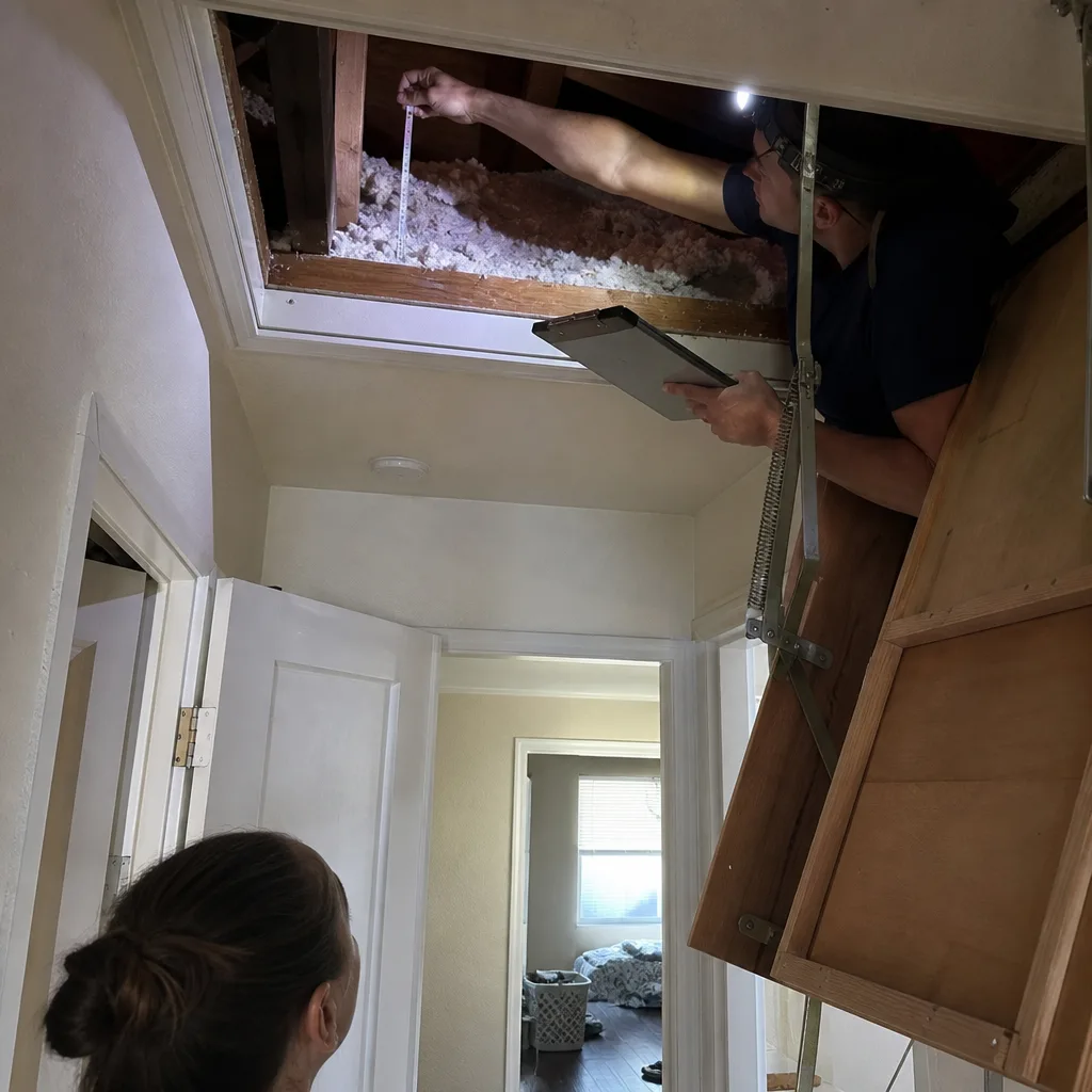 Thermal imaging camera showing heat loss during a home energy audit in Garden Grove, CA